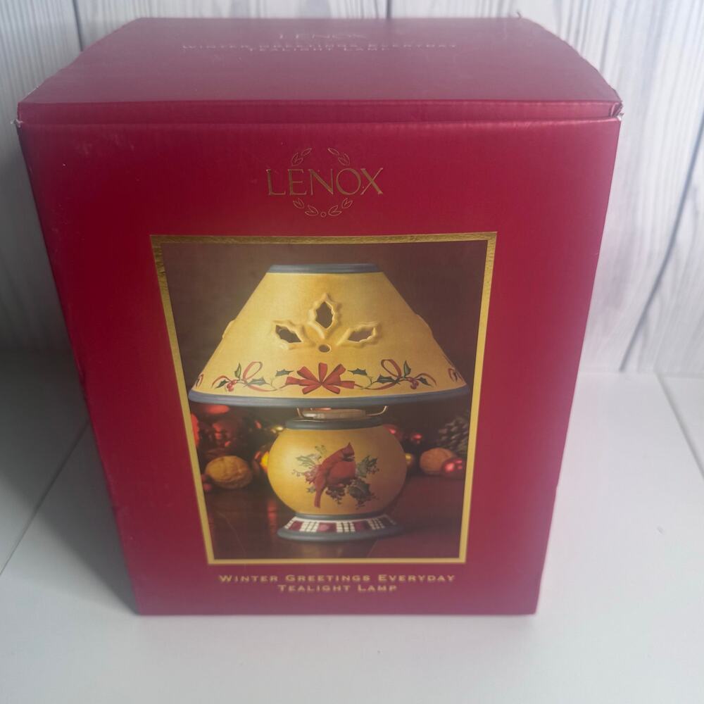 Lenox Candle Lamp Winter Greetings Votive Tea Christmas Light W/Cardinal